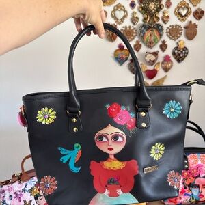 Black Tote Bag with Colorful Art Print